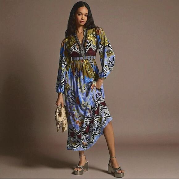 indian boho maxi dress Gown Dress, Boho Maxi Dress, Loose Dress, Parakeet Green Indian Floral, Green / L
